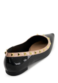 Andrea Women's Studded Flat Shoes in black patent leather - women's flats - detail view