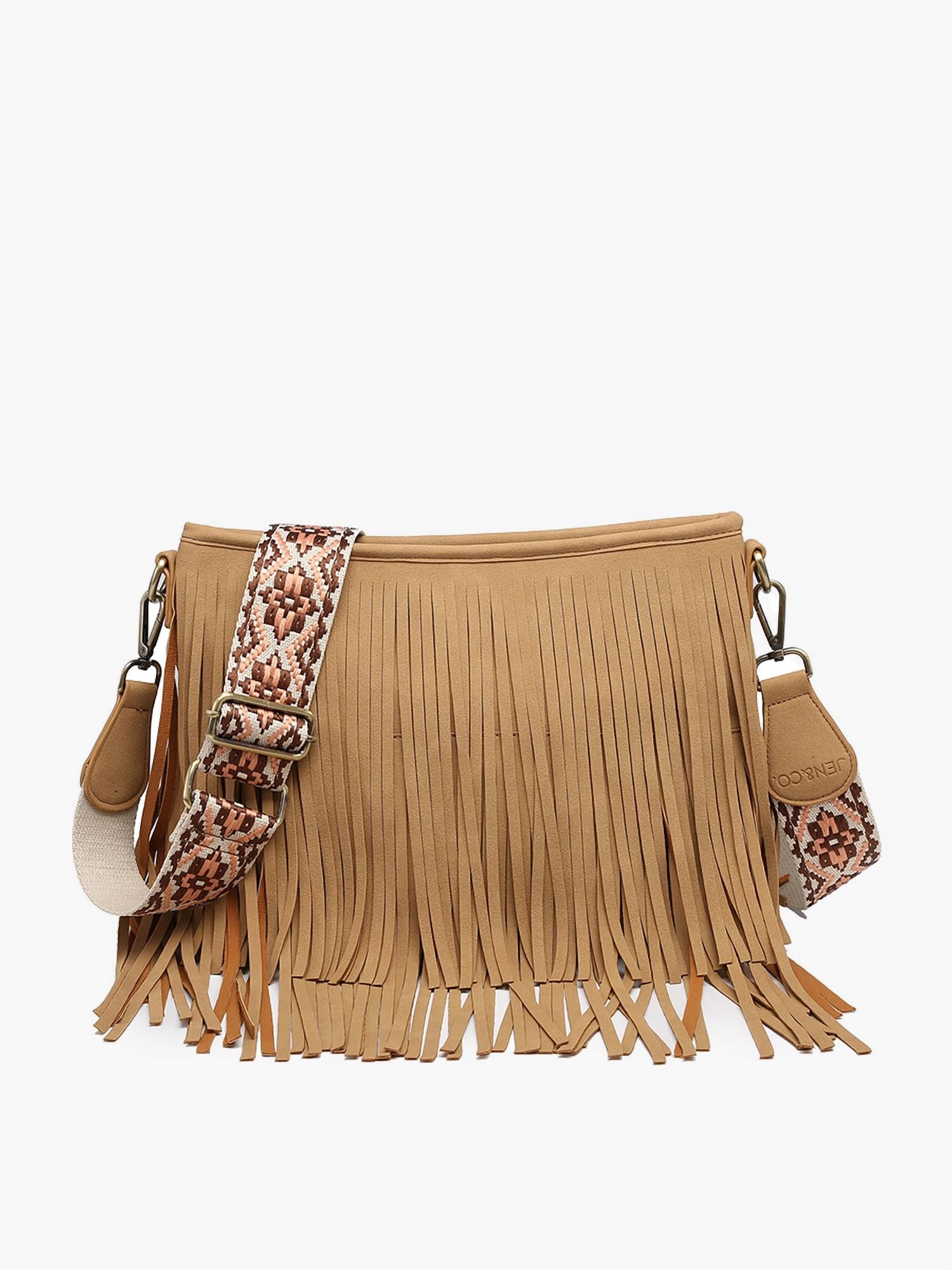 Jen & Co. - Women's Sadie Suede Fringe Crossbody Bag With Guitar Strap