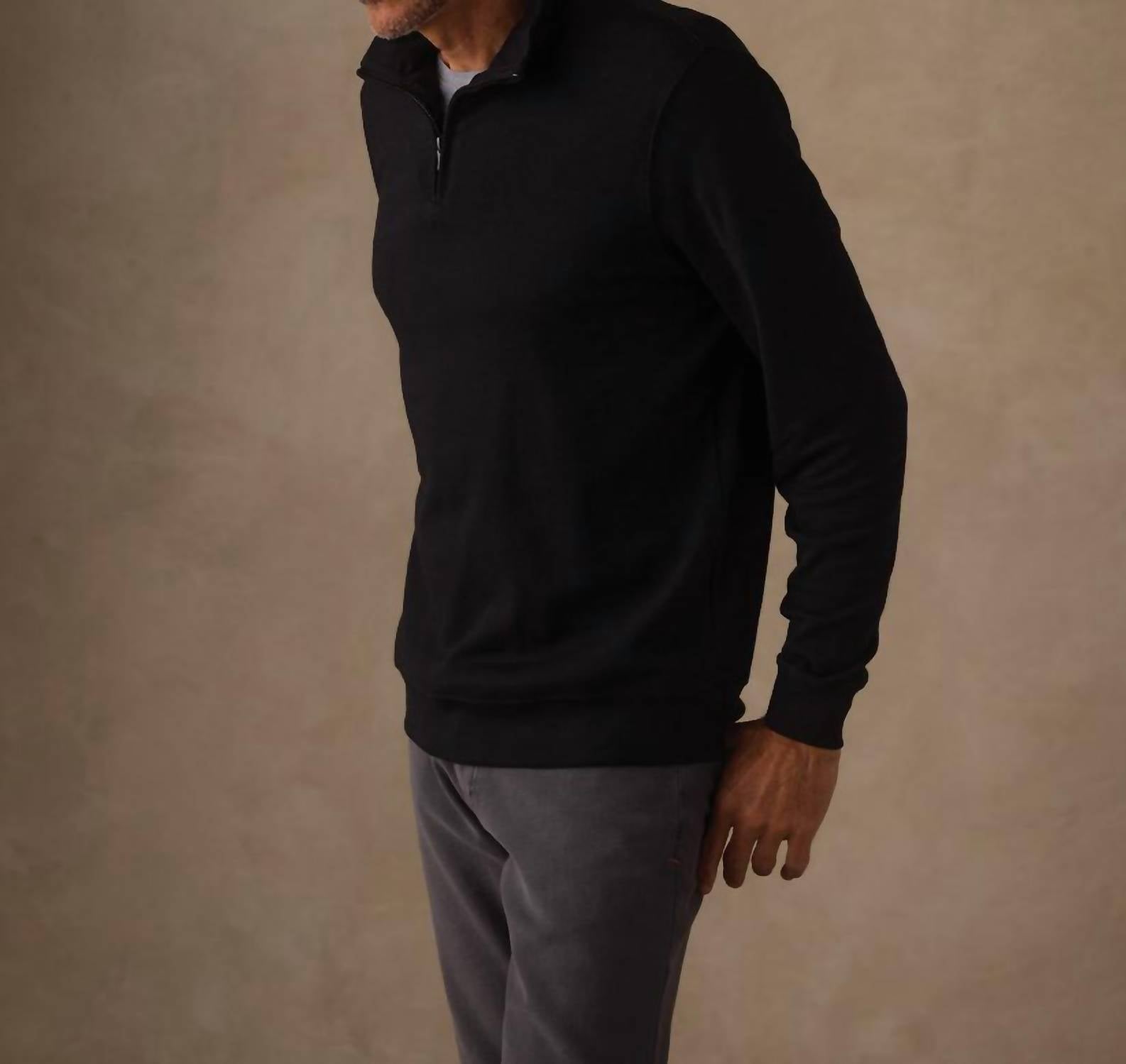 The Normal Brand Puremeso Weekend Quarterzip Sweatshirt in black - men's shirt - alternate view