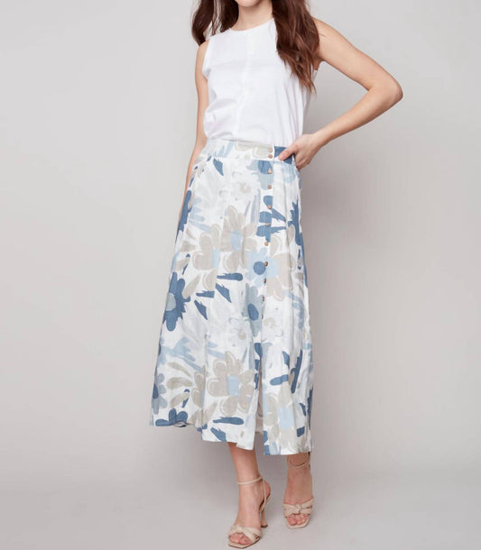 PRINTED LINEN LONG SKIRT