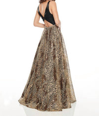 Rachel Allan - Mid Cut-out Metallic Embroidered Prom Gown