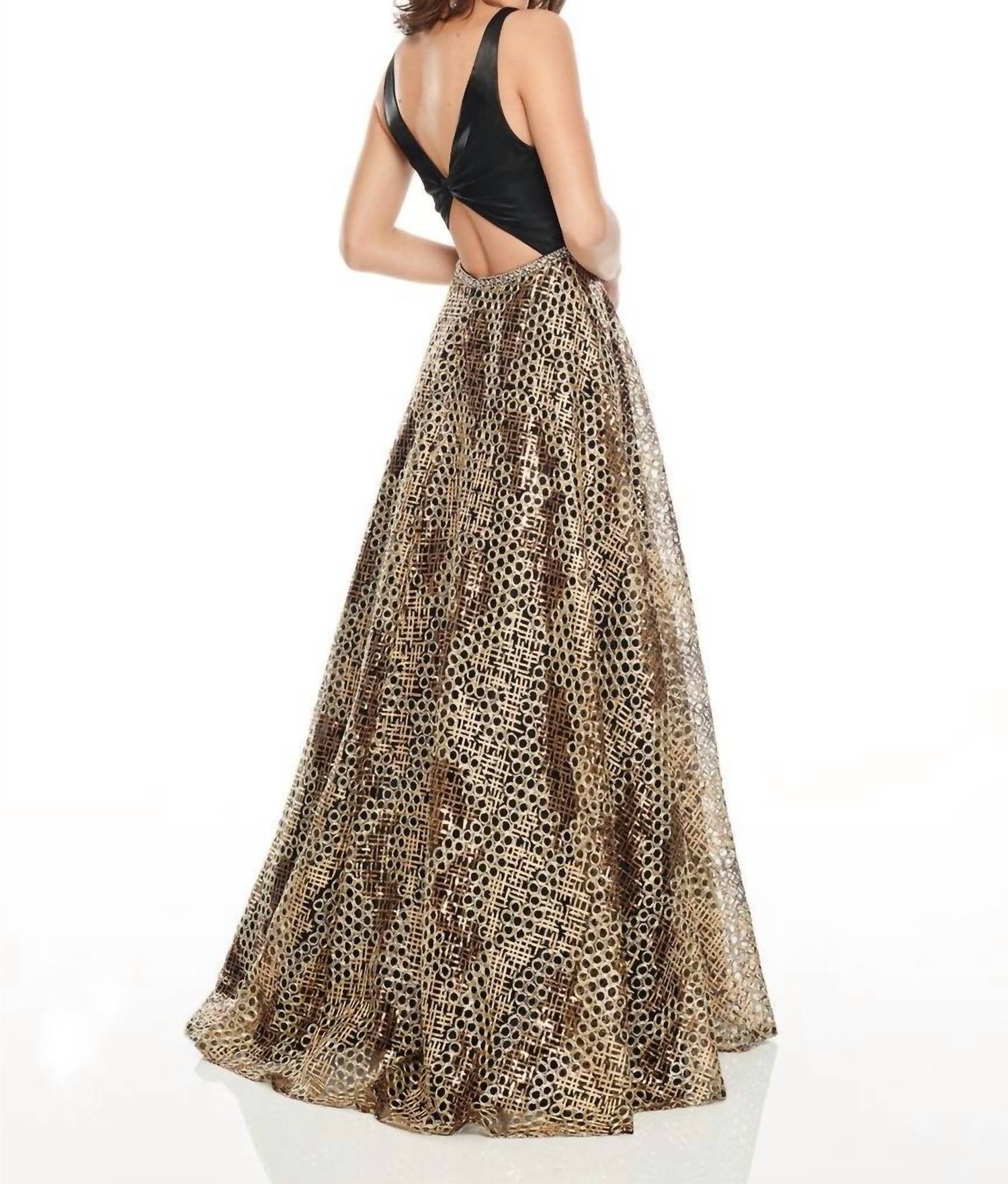 Rachel Allan - Mid Cut-out Metallic Embroidered Prom Gown