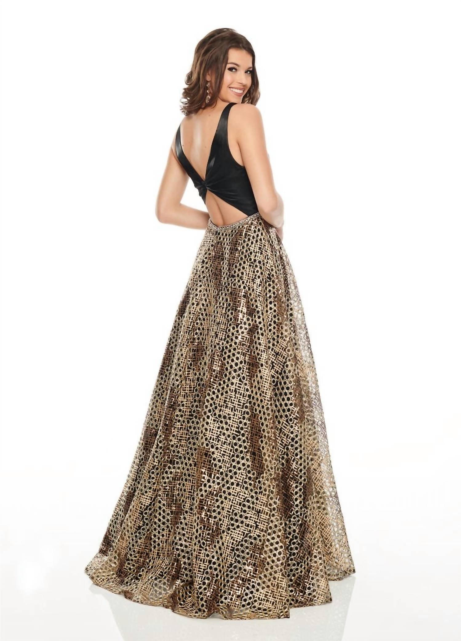 Rachel Allan - Mid Cut-out Metallic Embroidered Prom Gown