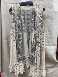 Origami Women's Leopard Print Duster Vest in grey ivory - women's cardigan - alternate view