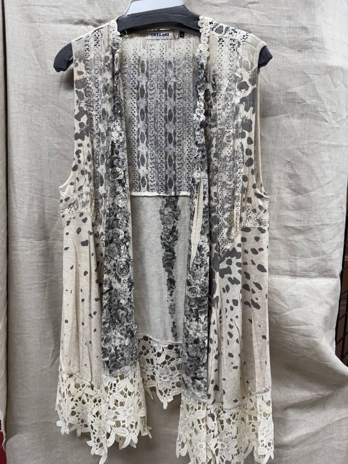 Origami Women's Leopard Print Duster Vest in grey ivory - women's cardigan - alternate view