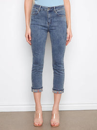 Charlie B - Embroidered Cuff Cropped Slim Leg Jeans