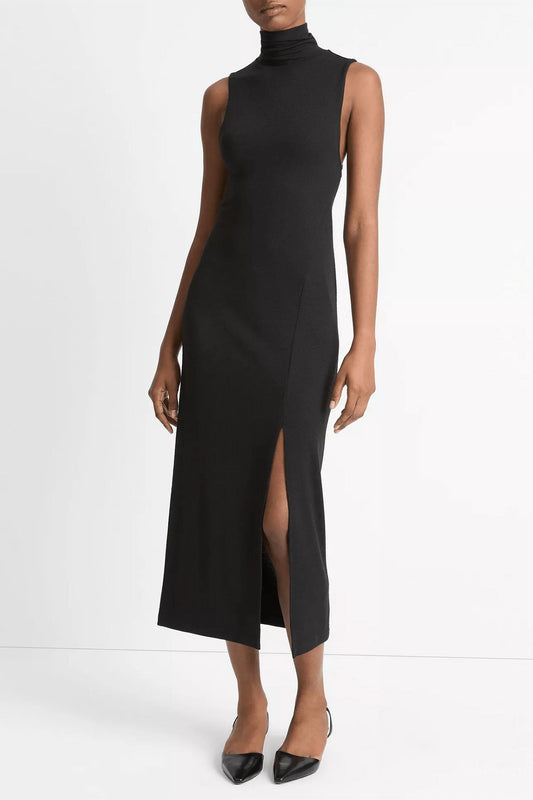 Vince - Side-slit Sleeveless Turtleneck Dress