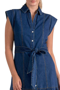 ELAN Cap Sleeve Denim Midi Dress in blue - women's dress - view 4
