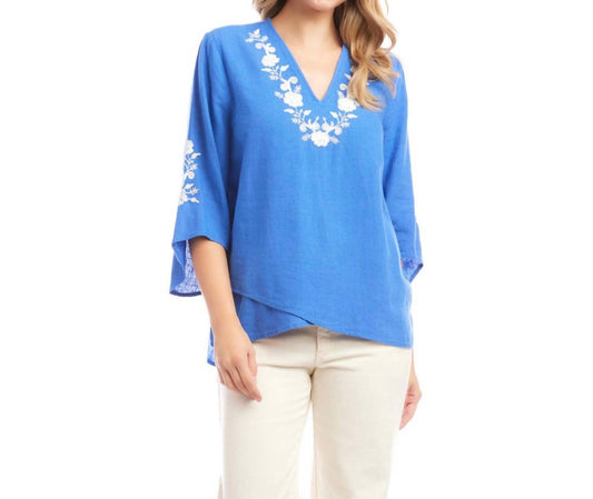 Karen Kane - Bracelet Sleeve Embroidered Asymmetric Top