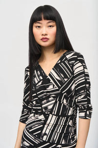 Joseph Ribkoff - Abstract Stripe Faux Wrap Sheath Dress