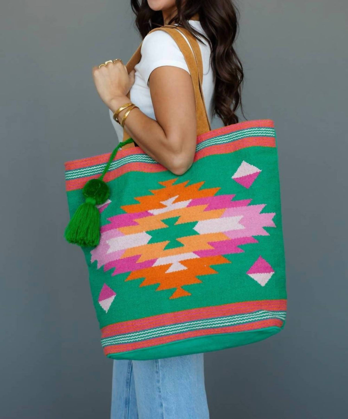 Panache Apparel - Women's Boho Pom Tassel Tote Bag