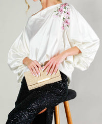 Vine & Love - Floral Embroidered Satin Blouse