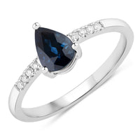 Diana M Jewels Women's Pear Natural Blue Sapphire Fashion Ring (0.86 Ct) - Delicate in 14k white gold - women's jewelry