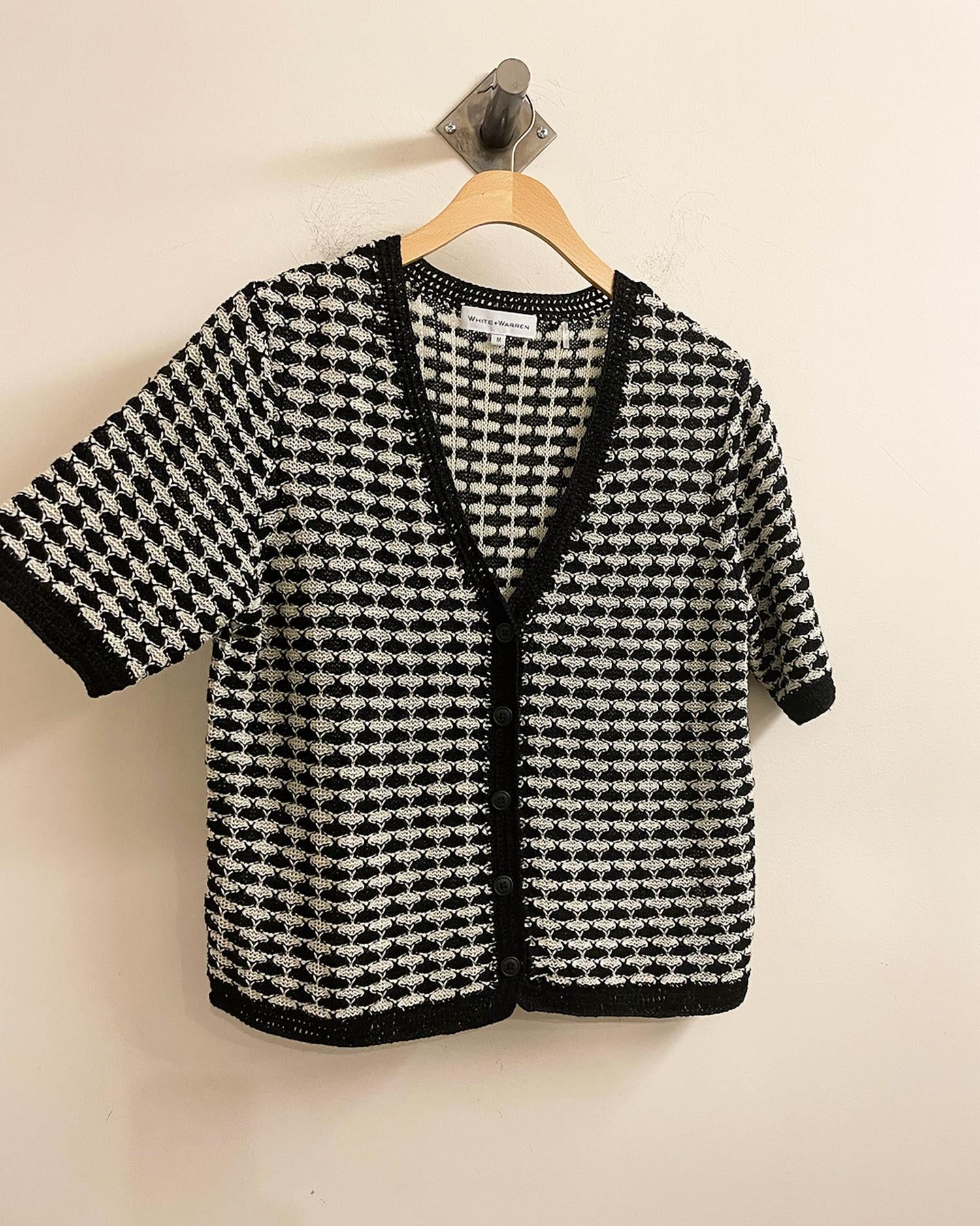 White + Warren - Women's Linen Crochet Trim Cardigan