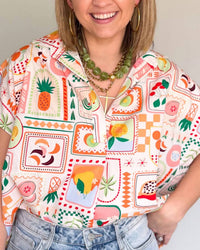 Karlie Fruit Basket Signature Top in ivory multi - women's blouse - detail view