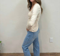 SKIES ARE BLUE Rushed Waist Long Sleeve Top in cream - women's long sleeve top - alternate view