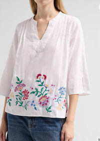 Johnny Was - V-NECK LINEN BLOUSE - WHITE