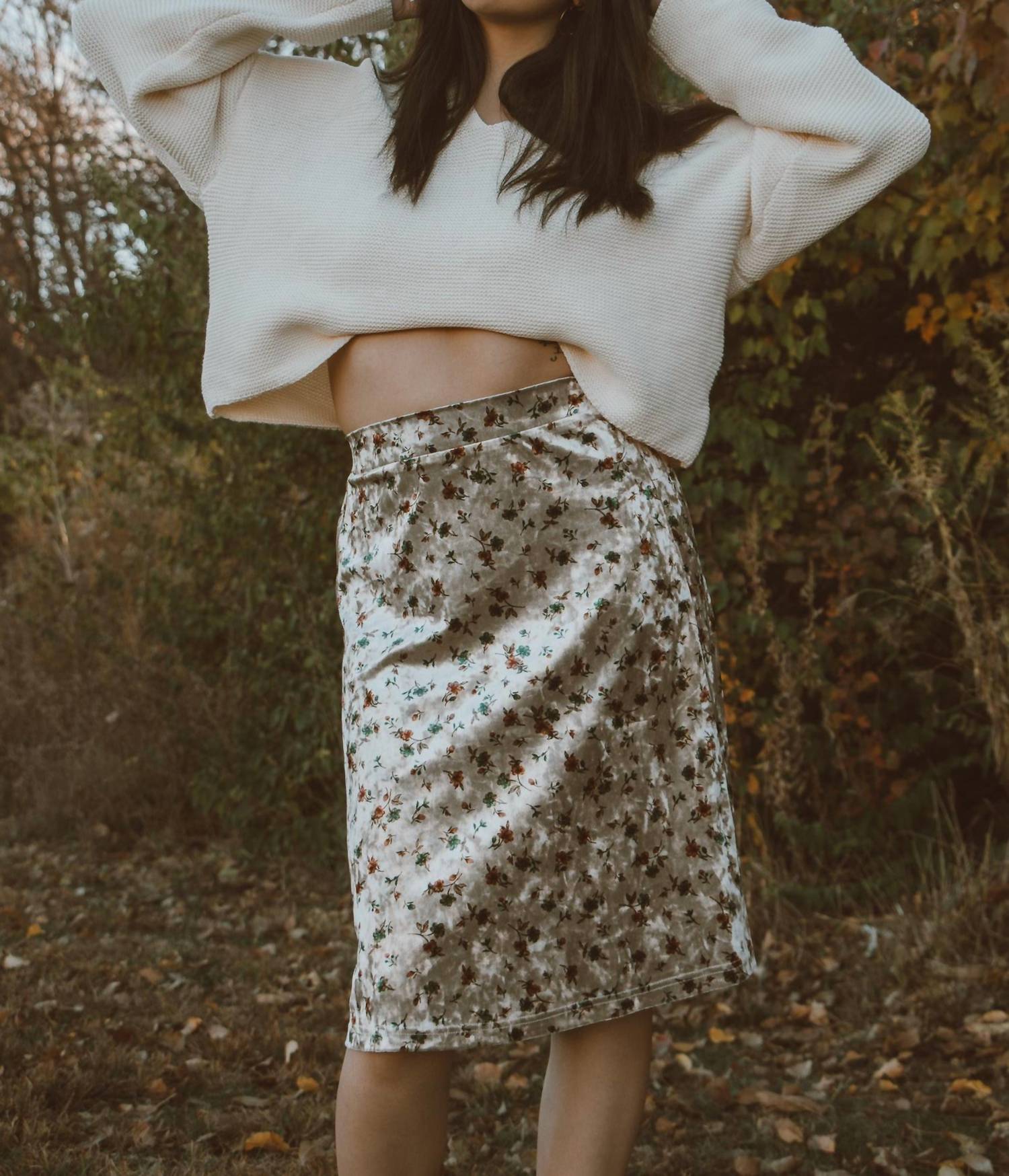 Mikarose Vintage Garden Velvet Midi Skirt in floral - women's skirt