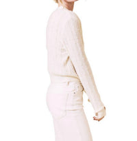 Le Jean Pearl Embellished Cardigan in ivory - women's cardigan - detail view