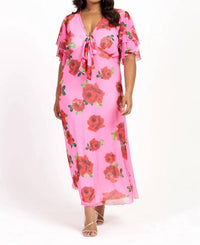 Fashion Szn Curve - Flutter Sleeve Tie Front Midi Dress