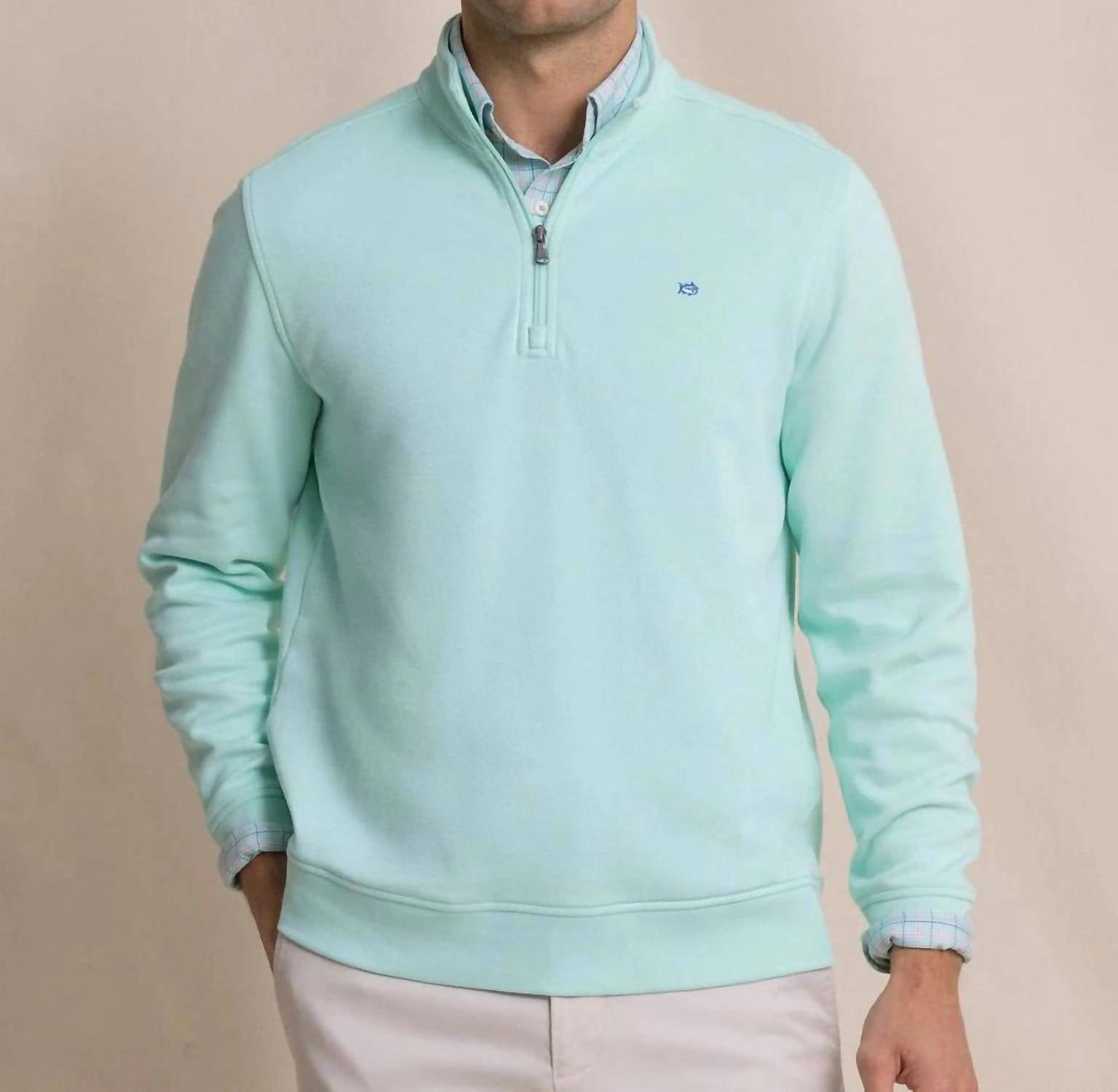 SOUTHERN TIDE Sandy Cove Pique Quarter Zip Top in gulf shores - men's sweater