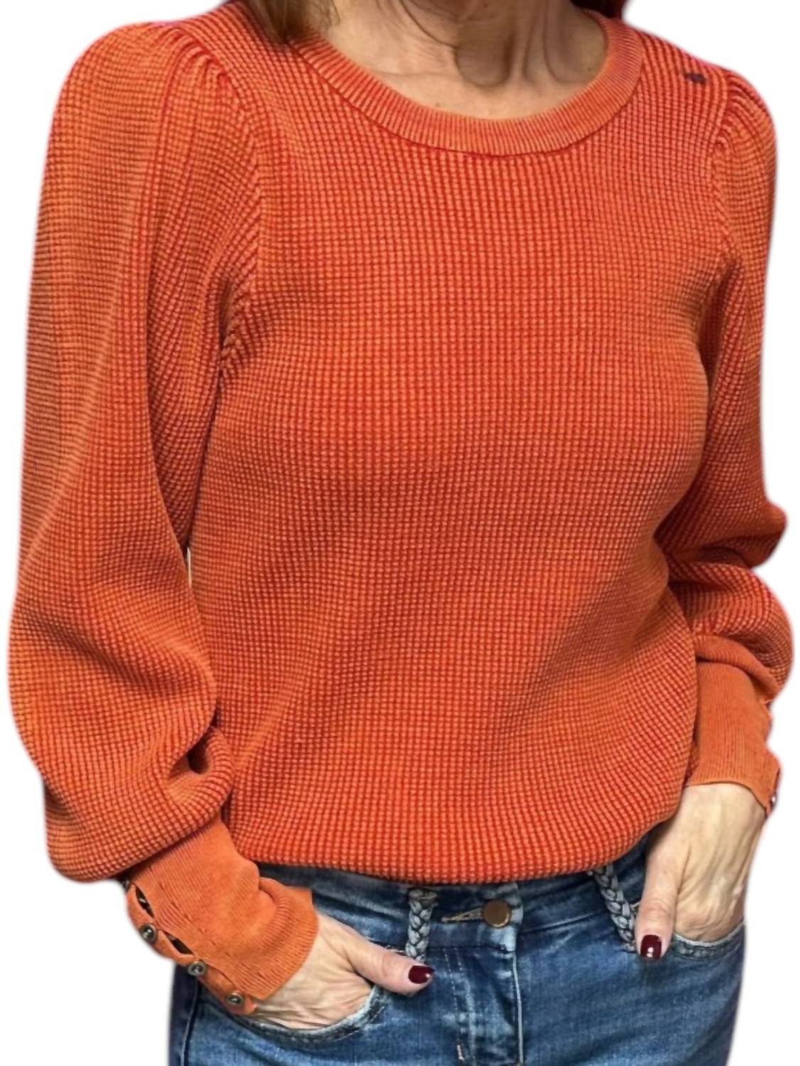 Fate By Lfd - Kiki Waffle Knit Puff Sleeve Sweater