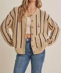 In February - Women's City Postcard Embroidered Stripe Cardigan