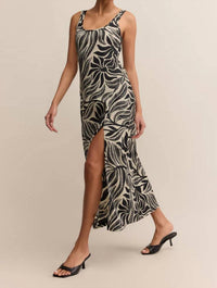 Z Supply Women's Polanco Palm Midi Dress in black - women's dress - detail view