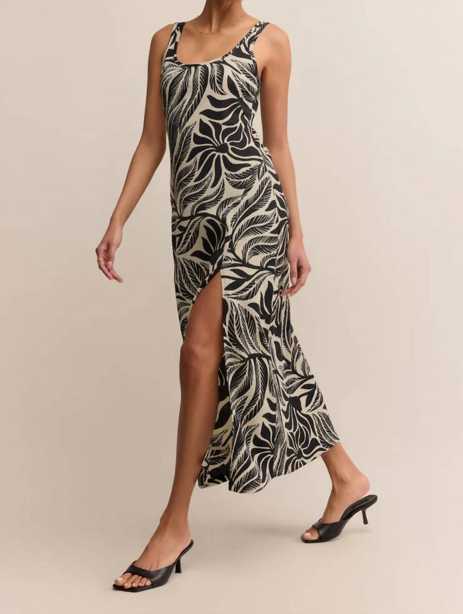Z Supply Women's Polanco Palm Midi Dress in black - women's dress - detail view