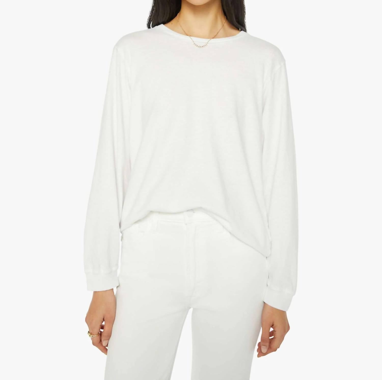 Mother Long Sleeve Rowdy Tee in bright white - women's long sleeve top