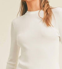 MIOU MUSE Ribbed Long Sleeve Mock Neck Top in white - women's long sleeve top - view 4