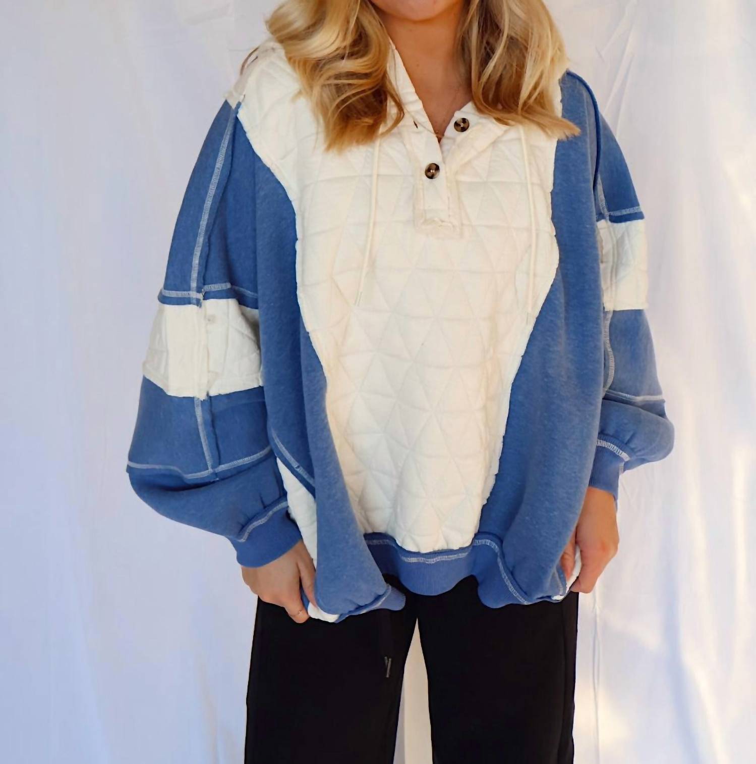 Bibi - Quilt And Fleece Hoodie Top