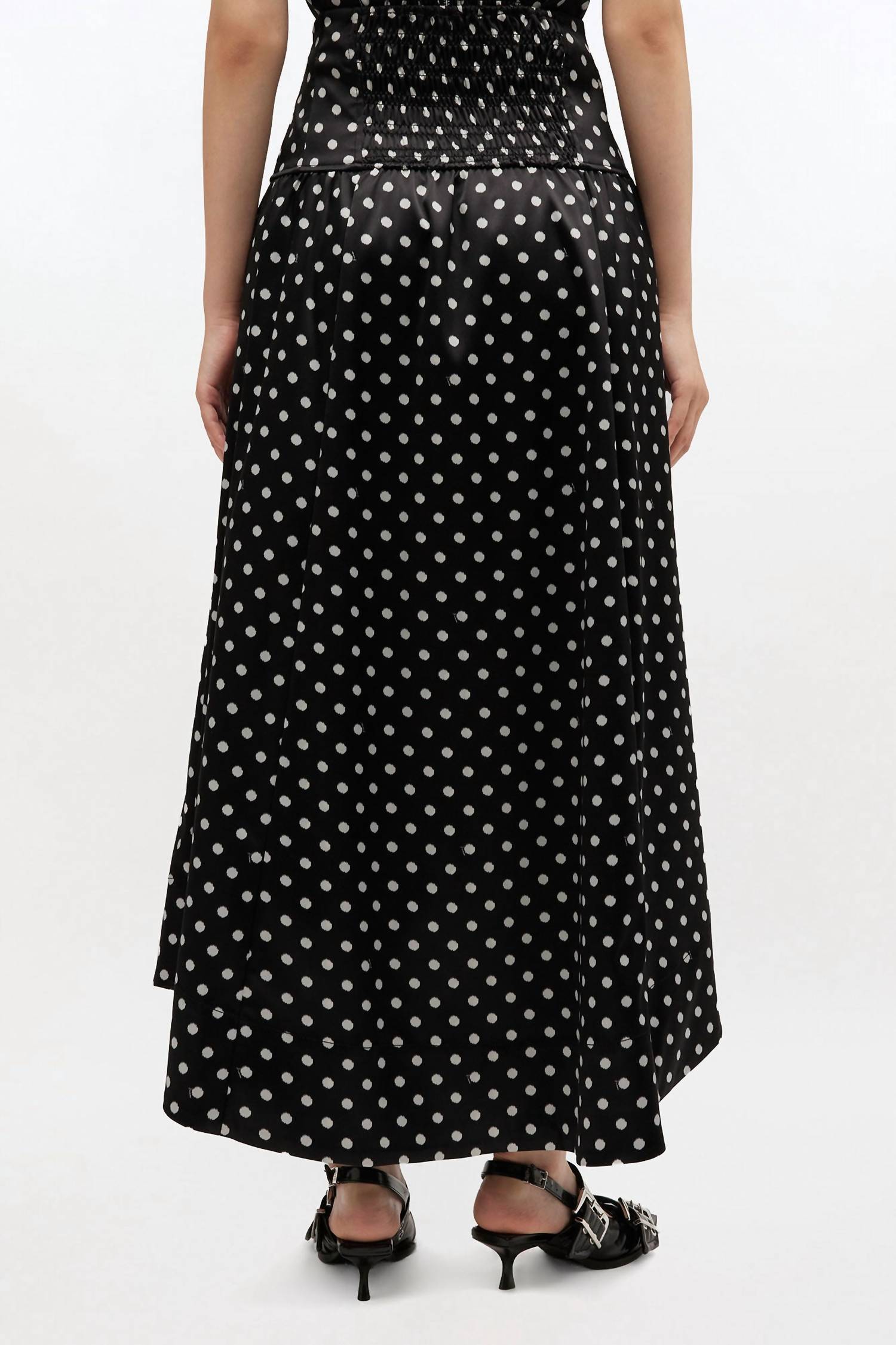 Ganni - Polka-dot Satin Corset Maxi Skirt