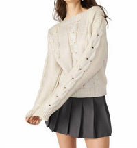 STEVE MADDEN Debbie Metallic Coated Sweater in cream silver - women's sweater - alternate view