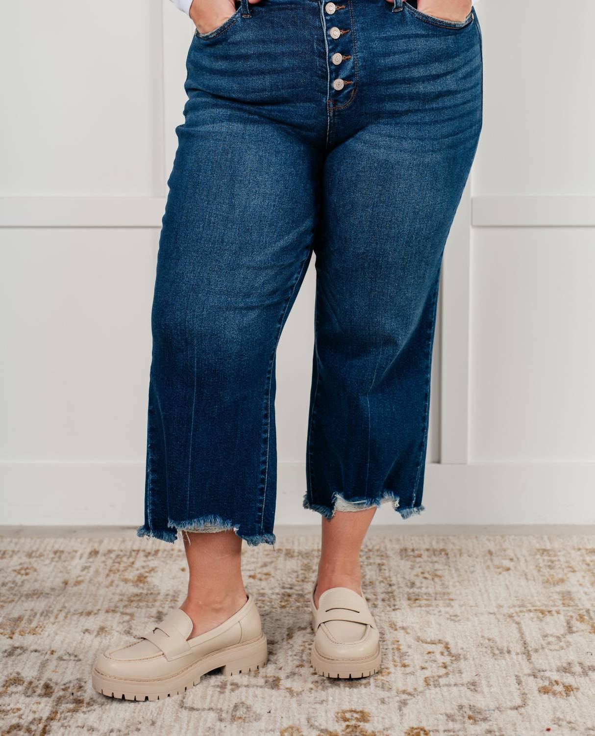 Judy Blue - High Rise Button Fly Wide Leg Crop Jean