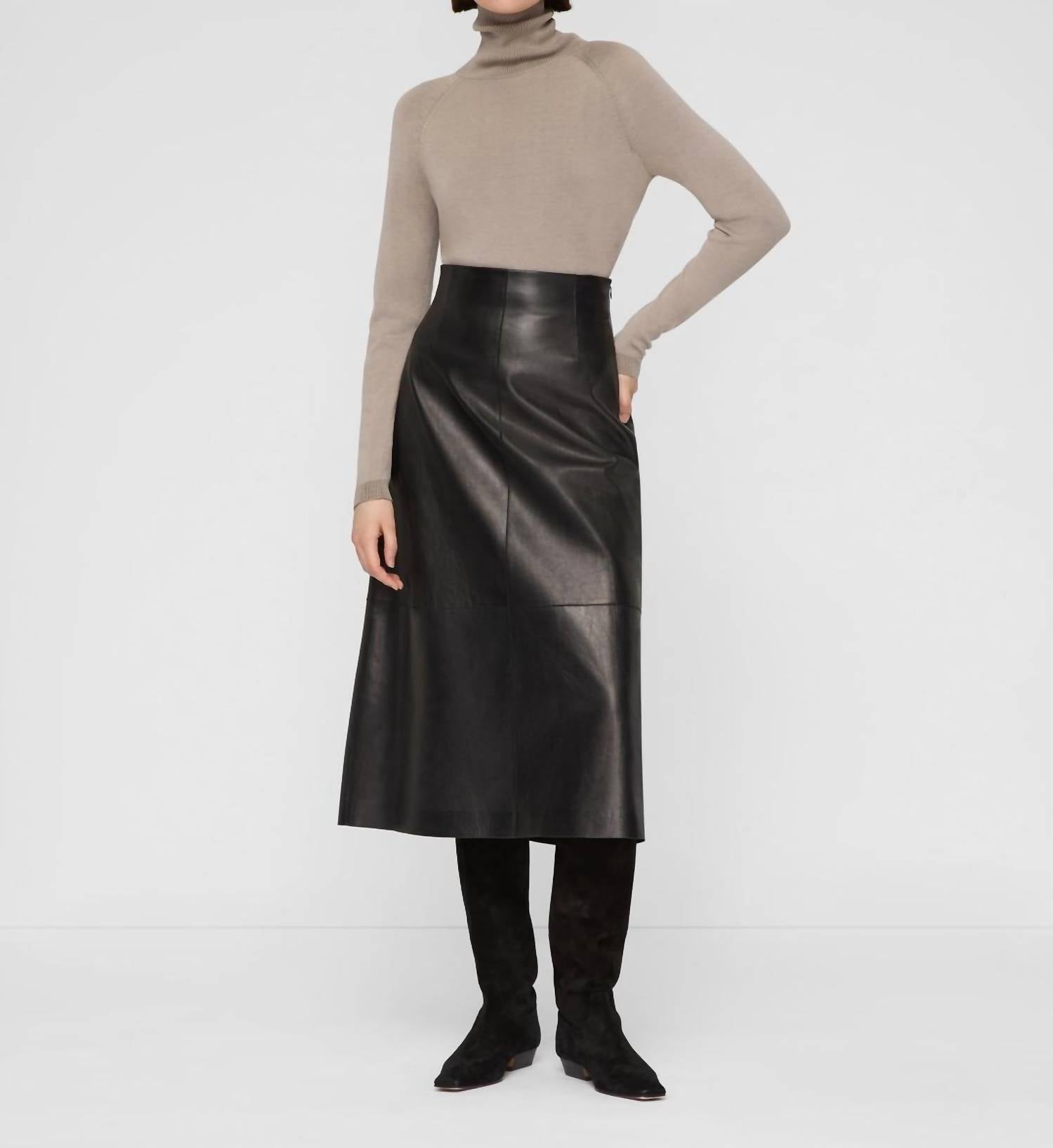 Lafayette 148 Matte Crepe Turtleneck Sweater in hickory - women's sweater - view 4