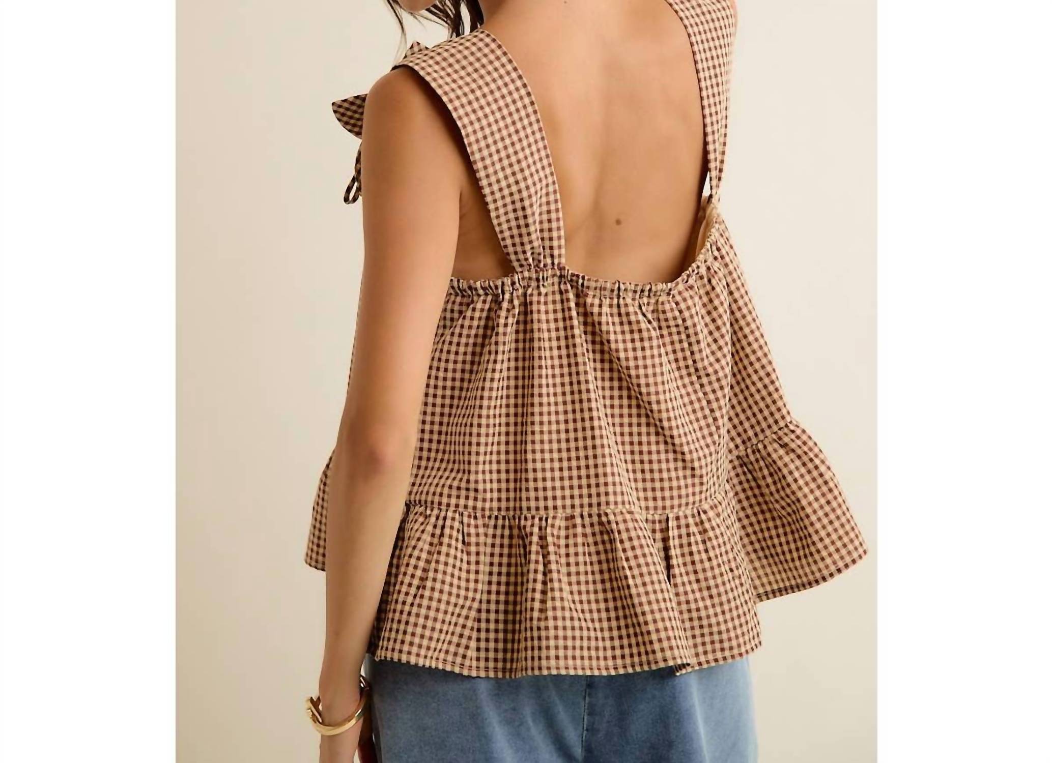 So Me - Gingham Flower Sleeve Top