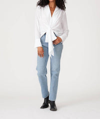 Lovestitch - Long Sleeve V Neck Tie Front Blouse