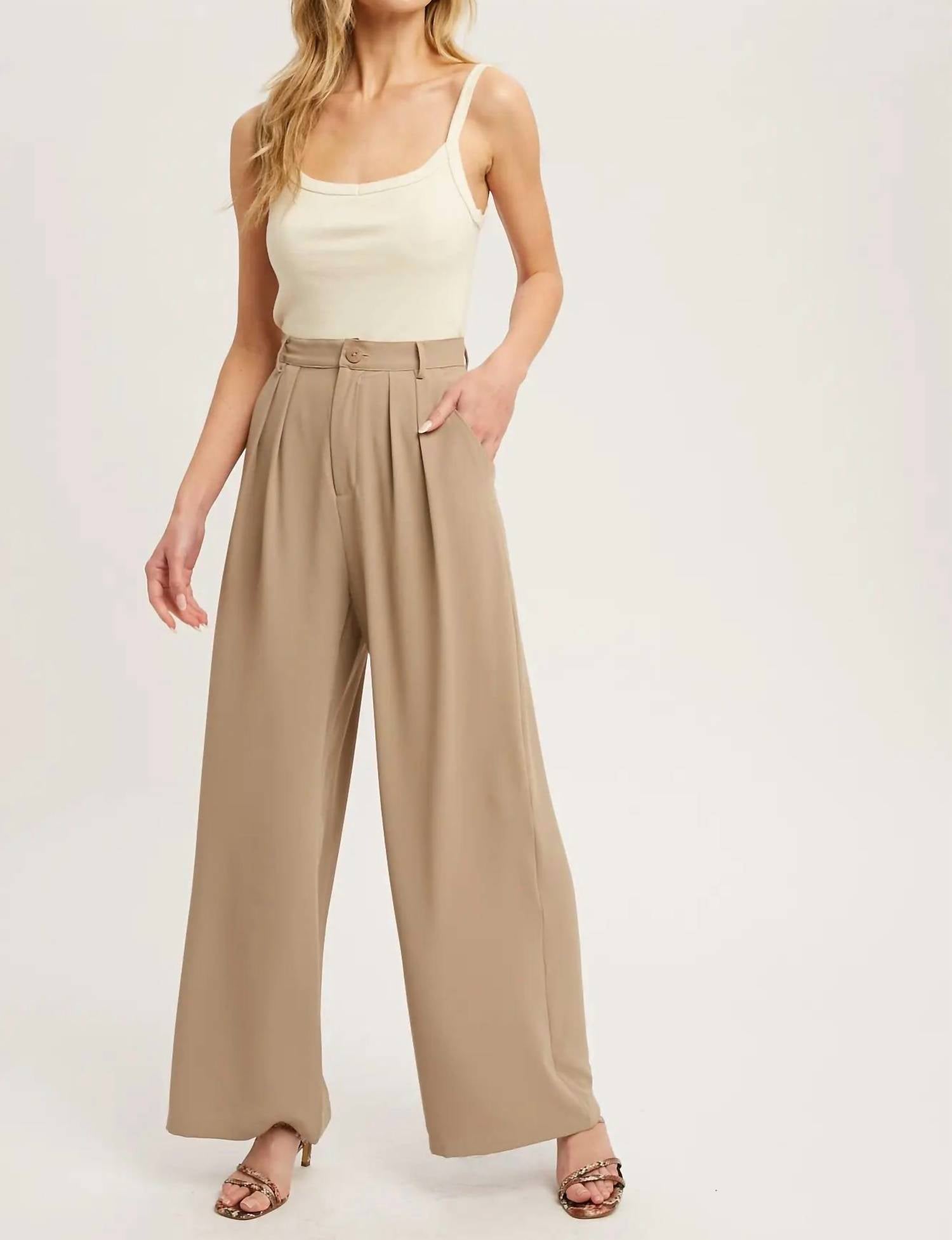 BluIvy Pintuck Wide Leg Pants in mushroom - women's pants