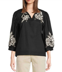 Tru Luxe - Embroidered Popover Top