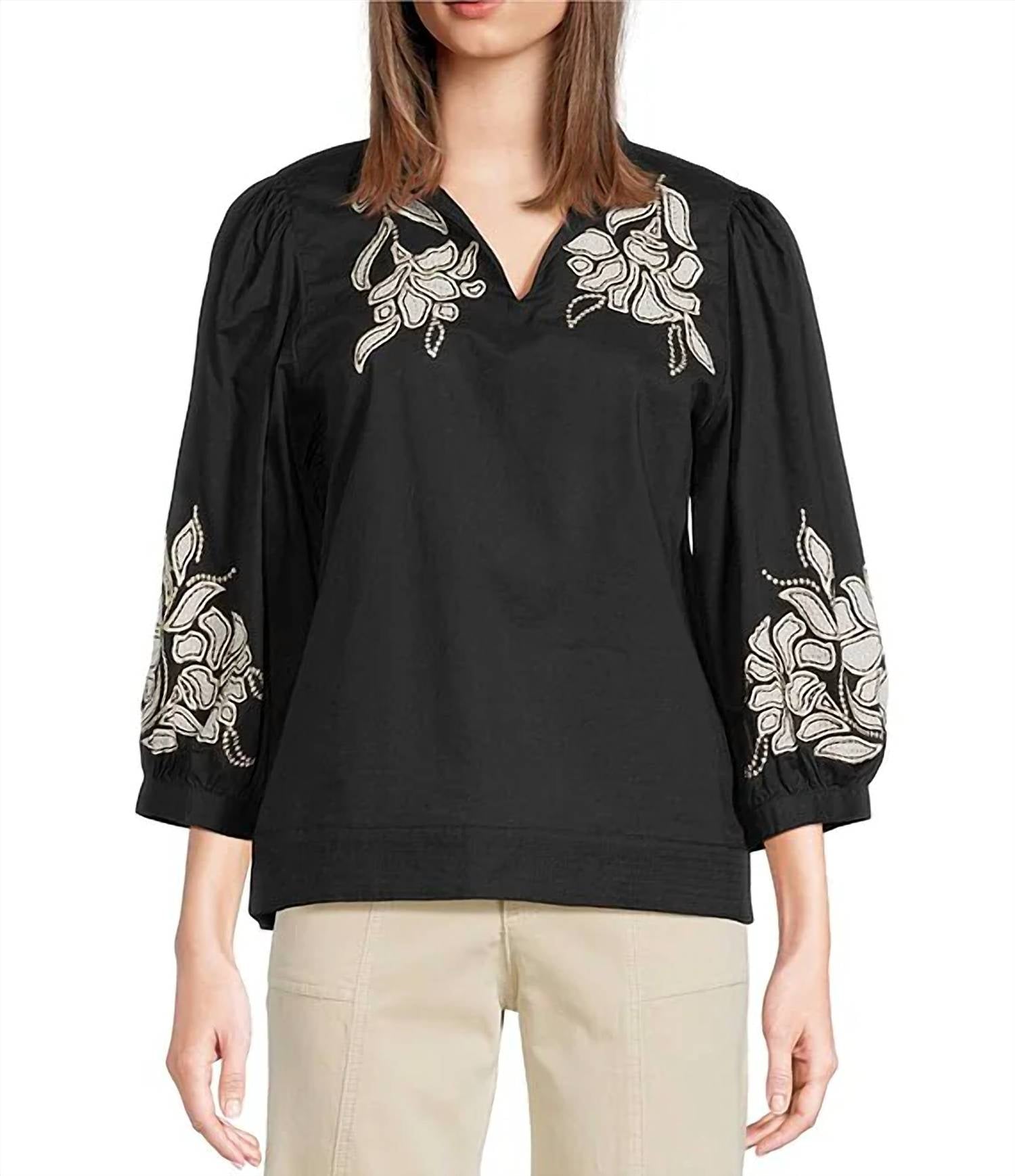 Tru Luxe - Embroidered Popover Top