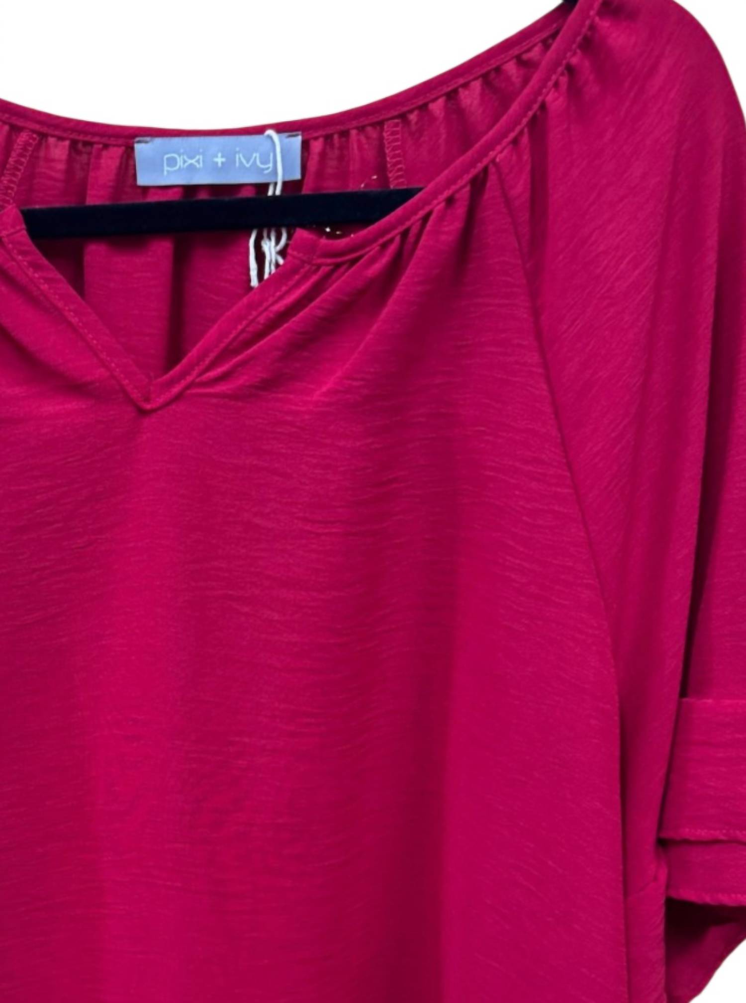 Pixi + Ivy Women's Ruffle Sleeve Tunic Top in red - women's shirt - detail view