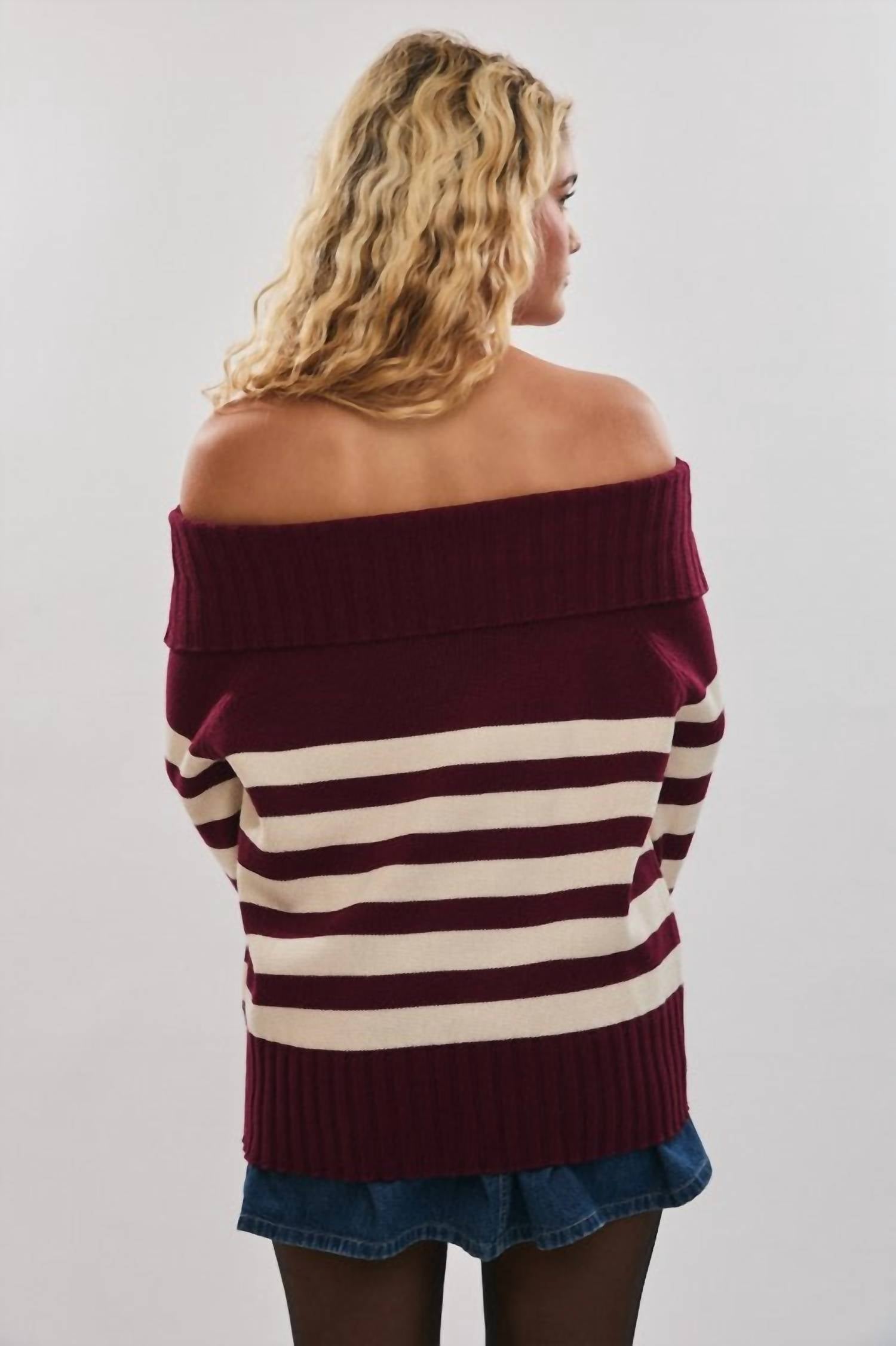 Le Lis - Off Shoulder Stripe Oversized Sweater
