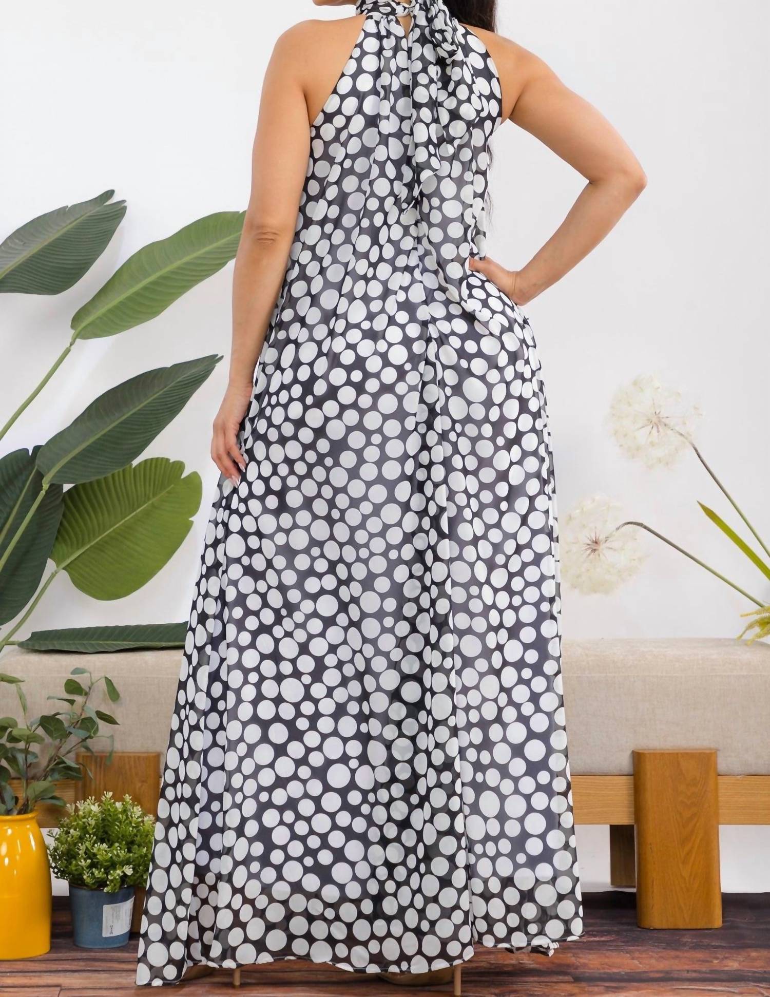 Karen T Design Polka Dot Halter Jumpsuit in black - women's pants - detail view
