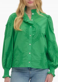 entro Susie Embroidered Top in green - women's long sleeve top