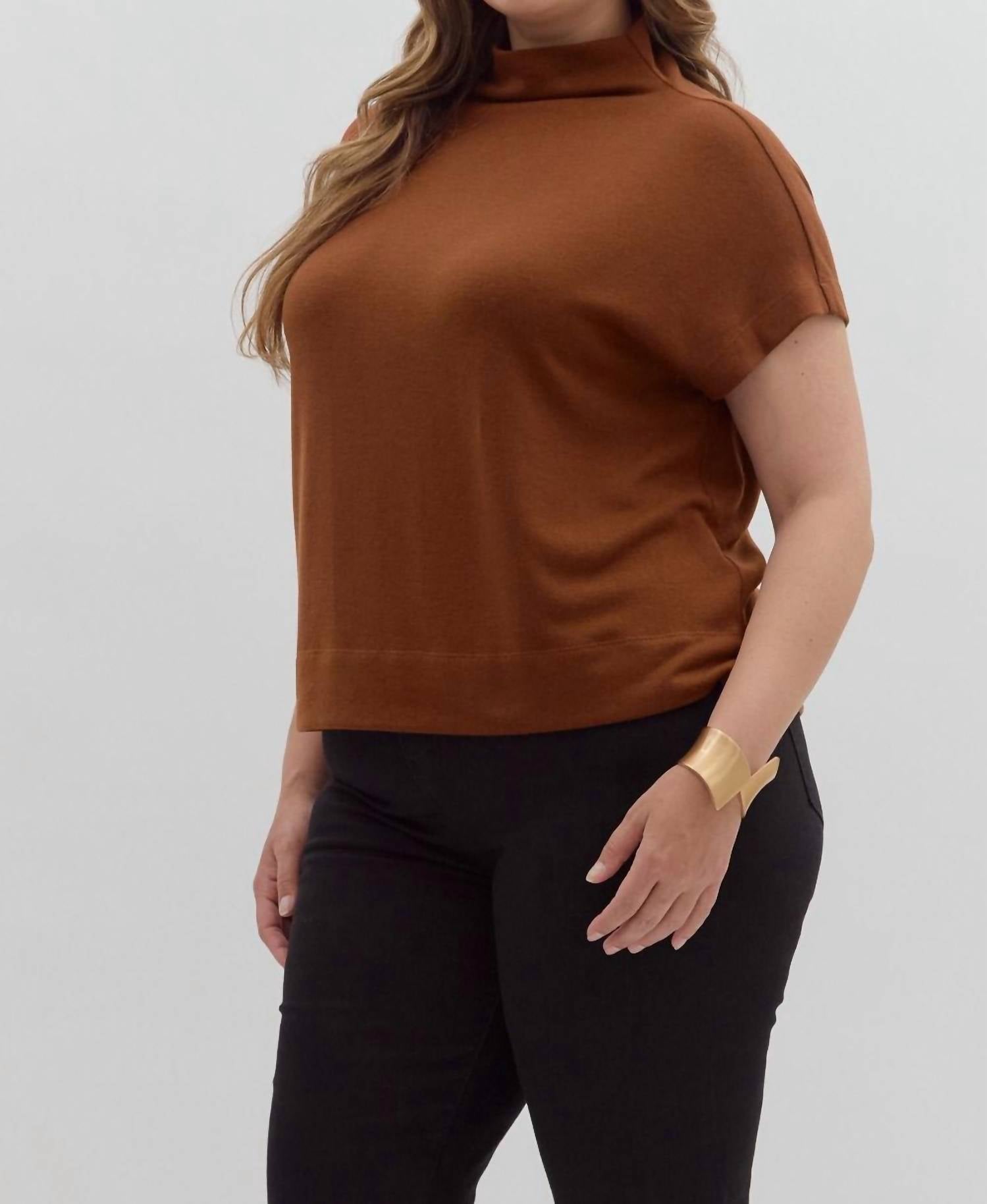 Entro - Tammy Knit Mock Neck Pullover Top - Plus