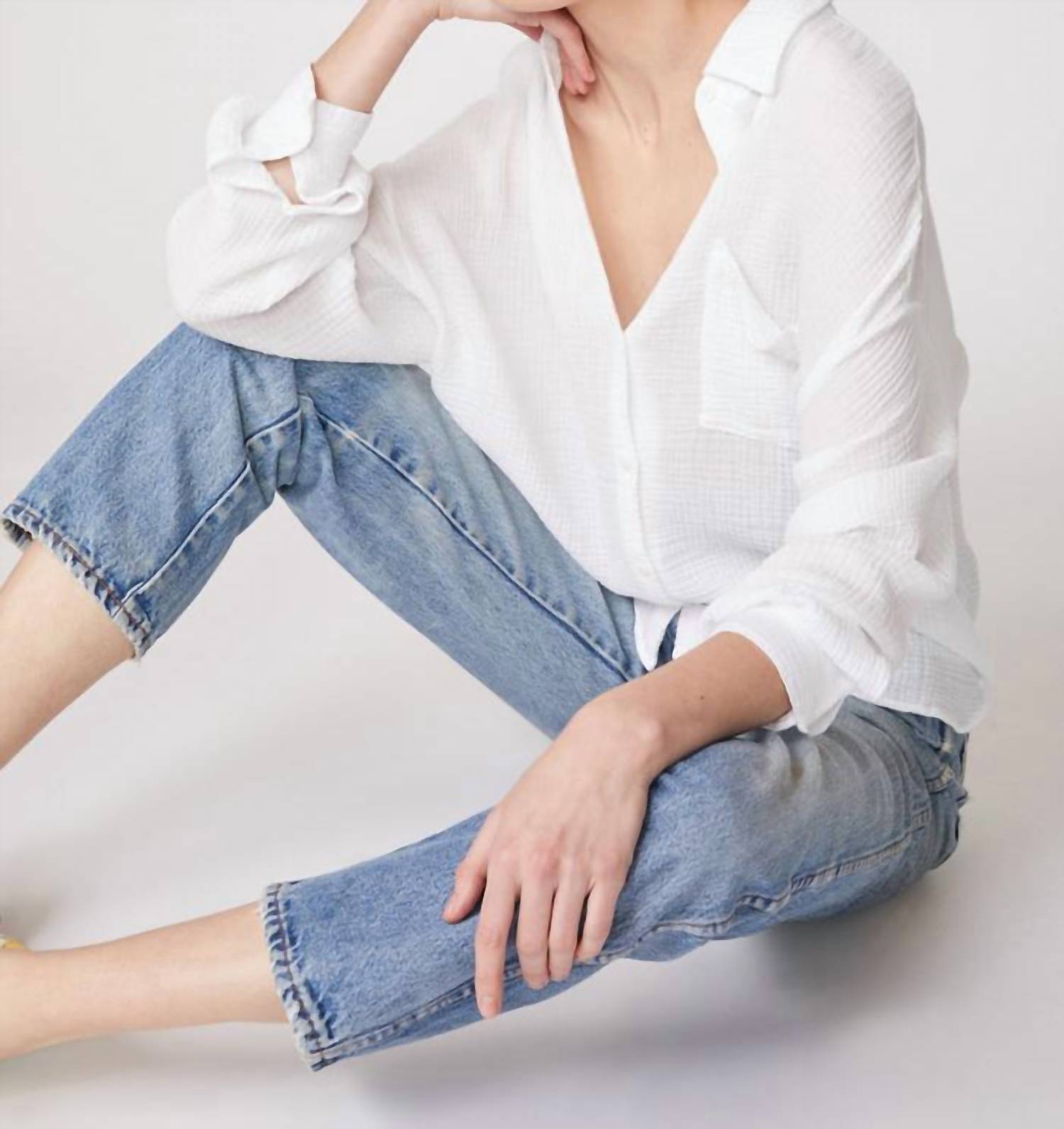 Ee:Some - Gauze Long Sleeve Oversized Shirting Top