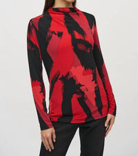 Joseph Ribkoff - Silky Knit Abstract Print Mock Neck Top