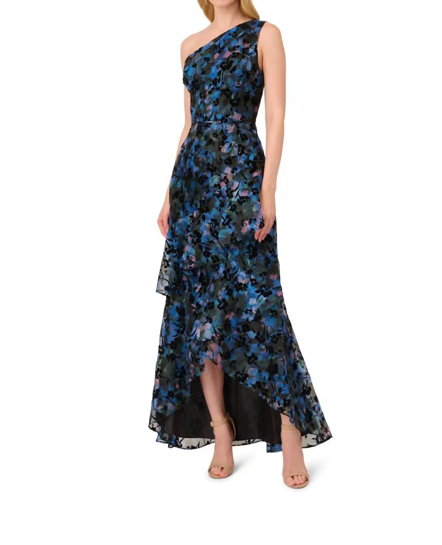 Adrianna Papell - Print flocked Organza Gown