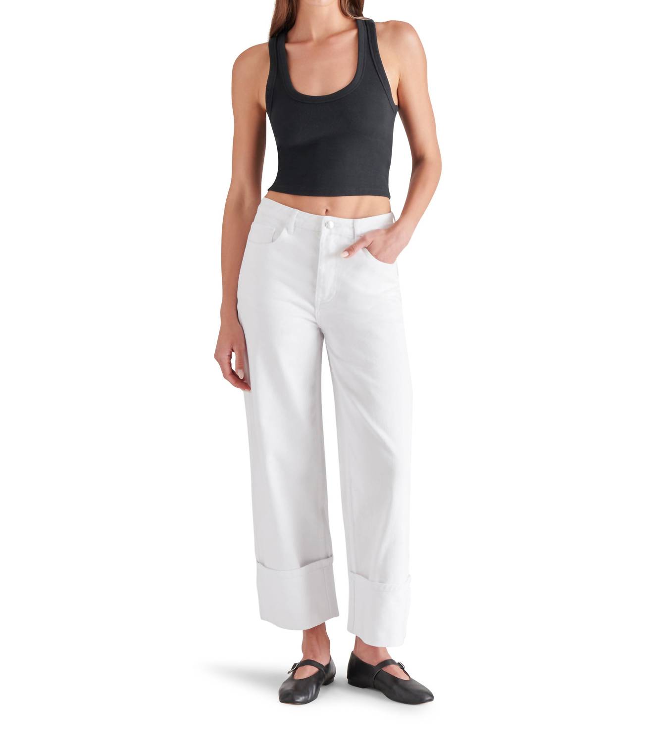 STEVE MADDEN Noelie High Waist Ankle Wide Leg Jeans in white - women's jeans - alternate view